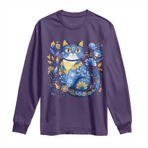 Ukraine Cat Floral Vintage Ukrainian Flag Long Sleeve Shirt TS10 Purple Print Your Wear