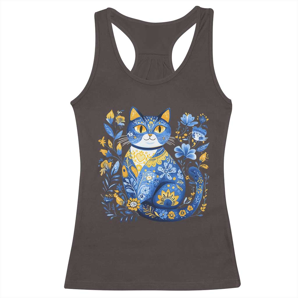 Ukraine Cat Floral Vintage Ukrainian Flag Racerback Tank Top TS10 Dark Chocolate Print Your Wear