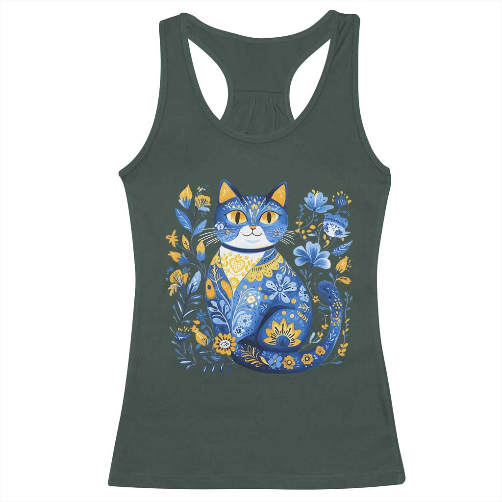 Ukraine Cat Floral Vintage Ukrainian Flag Racerback Tank Top TS10 Dark Forest Green Print Your Wear