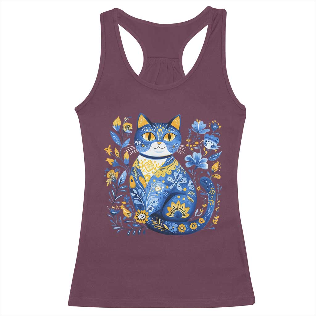 Ukraine Cat Floral Vintage Ukrainian Flag Racerback Tank Top TS10 Maroon Print Your Wear