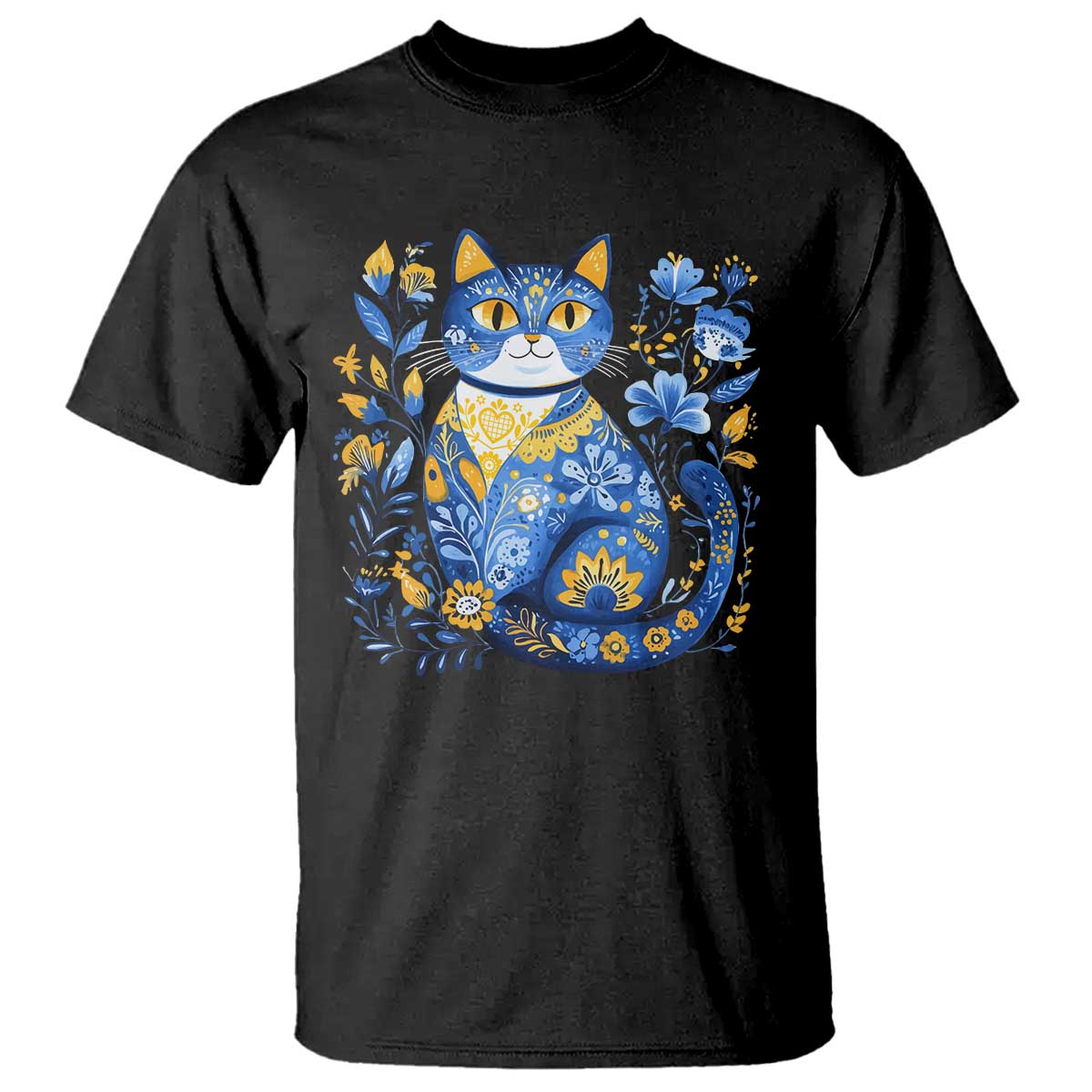 Ukraine Cat Floral Vintage Ukrainian Flag T Shirt TS10 Black Print Your Wear