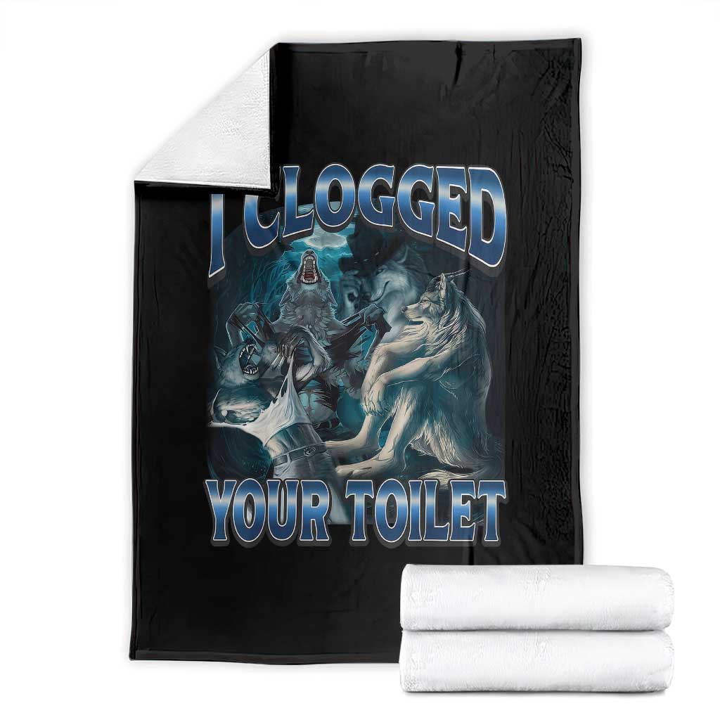 Alpha Wolf Meme Throw Blanket I Clogged Your Toilet Funny Unhinged Stupid Brainrot TS10 Black Print Your Wear
