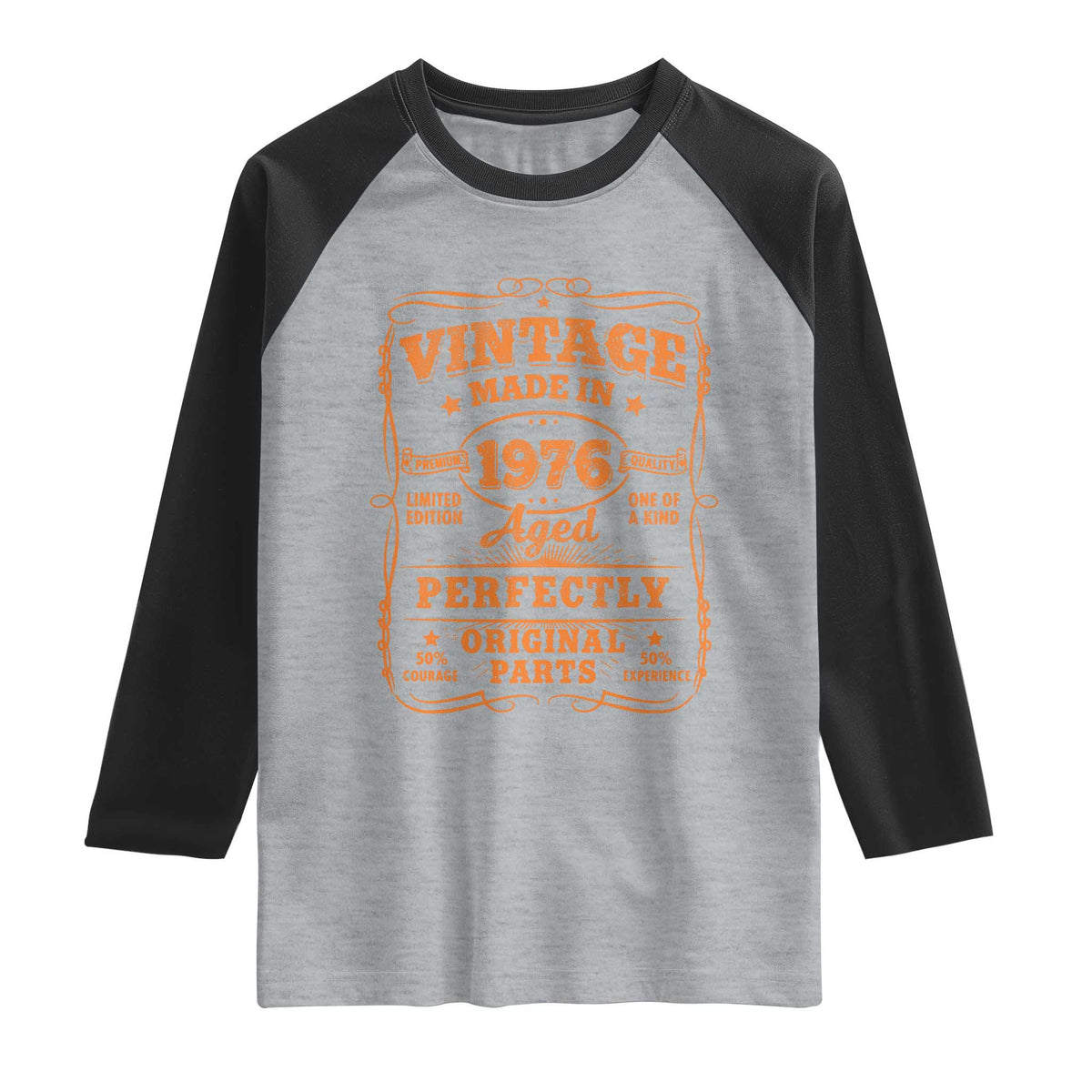 Vintage 50 Birthday Raglan Shirt 50yr 1976 50th Birthday TS10 Heather Gray Black Print Your Wear