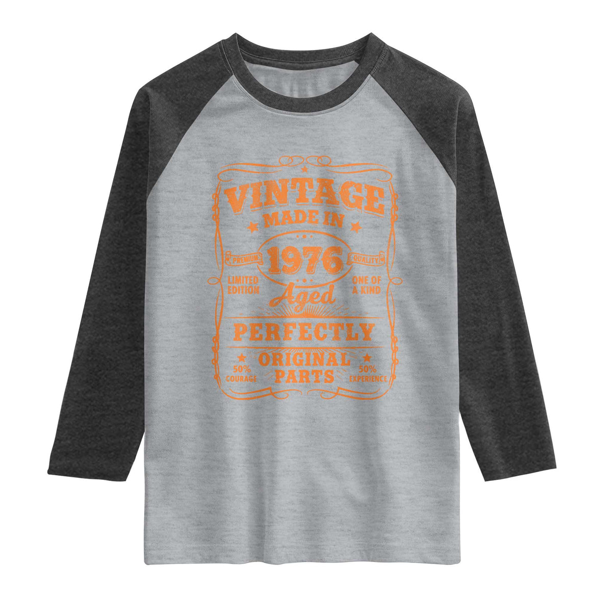 Vintage 50 Birthday Raglan Shirt 50yr 1976 50th Birthday TS10 Heather Gray Heather Charcoal Print Your Wear