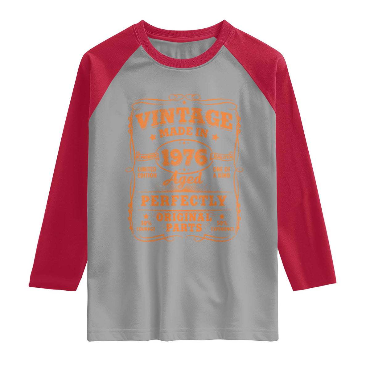Vintage 50 Birthday Raglan Shirt 50yr 1976 50th Birthday TS10 Sport Gray Red Print Your Wear