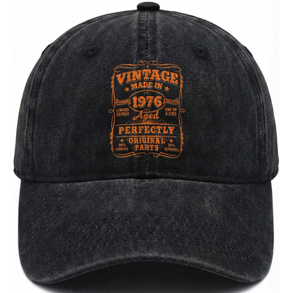 Vintage 50 Birthday Washed Cotton Baseball Cap 50yr 1976 50th Birthday TS10 Washed Cap Universal Fit Black Print Your Wear