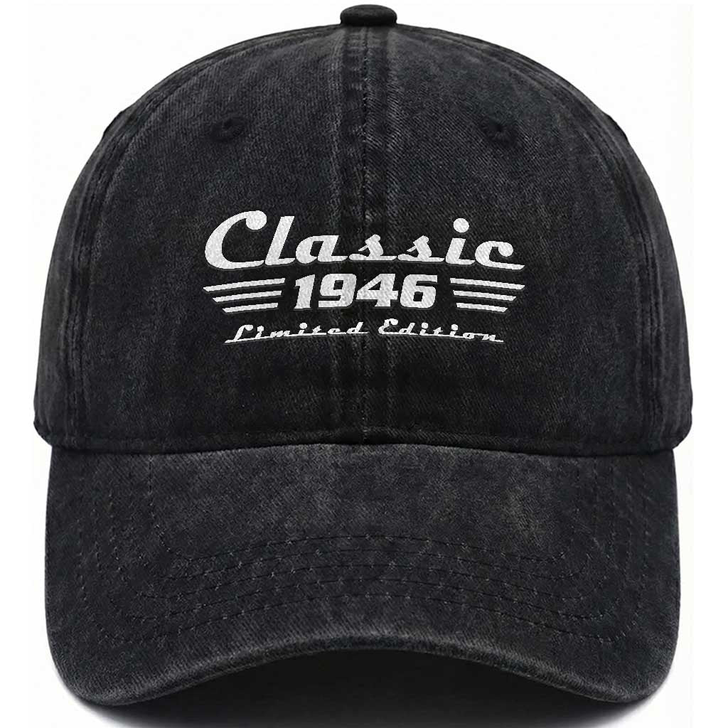 Classic 1946 Birthday Washed Cotton Baseball Cap 80yr 80th Birthday TS10 Washed Cap Universal Fit Black Print Your Wear