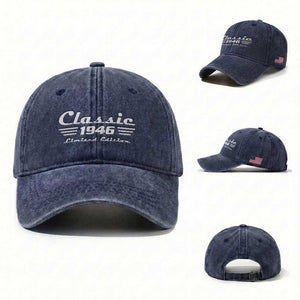 Classic 1946 Birthday Washed Cotton Baseball Cap 80yr 80th Birthday TS10 Washed Cap Universal Fit Navy Print Your Wear