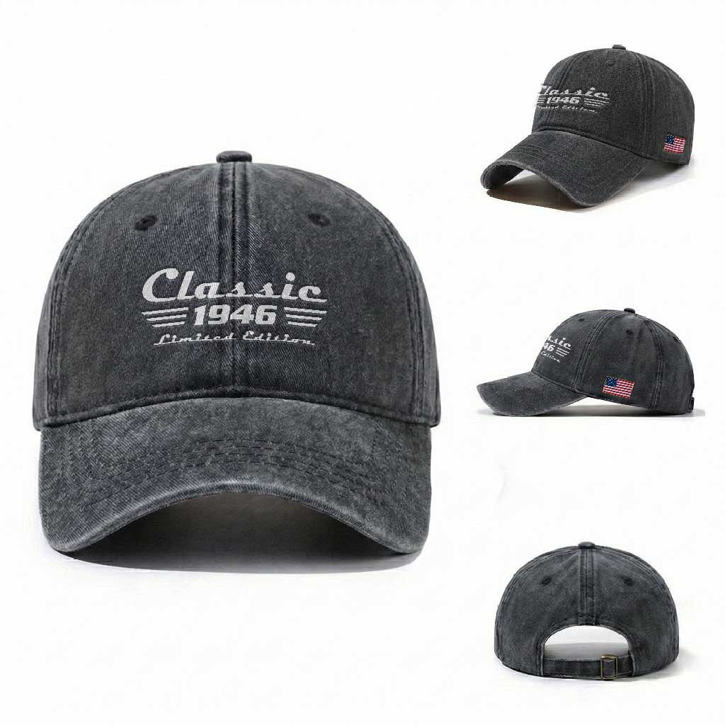 Classic 1946 Birthday Washed Cotton Baseball Cap 80yr 80th Birthday TS10 Washed Cap Universal Fit Dark Gray Print Your Wear