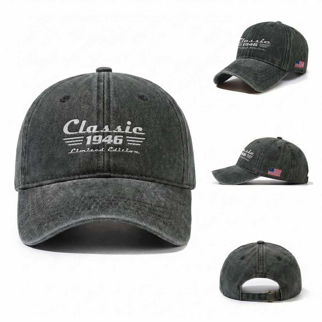Classic 1946 Birthday Washed Cotton Baseball Cap 80yr 80th Birthday TS10 Washed Cap Universal Fit Dark Green Print Your Wear
