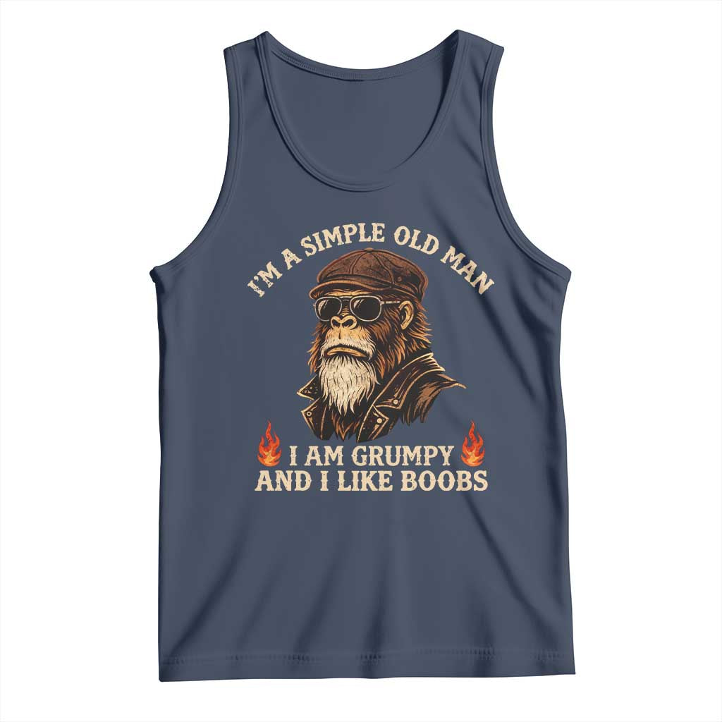 Funny Man Saying Tank Top Im A Simple Old Man I Am Grumpy And Like Boobs Bigfoot Gag Gift TS10 Navy Print Your Wear