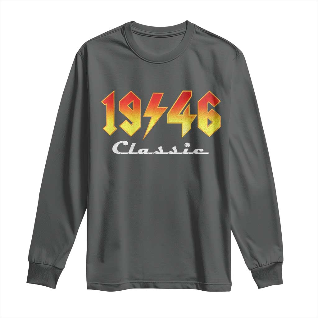 80th Birthday Long Sleeve Shirt Classic Born 1946 Turning 80 Year Old TS10 Dark Heather Print Your Wear