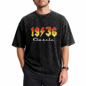 90th Birthday Washed Cotton T-Shirt Classic Born 1936 Turning 90 Year Old