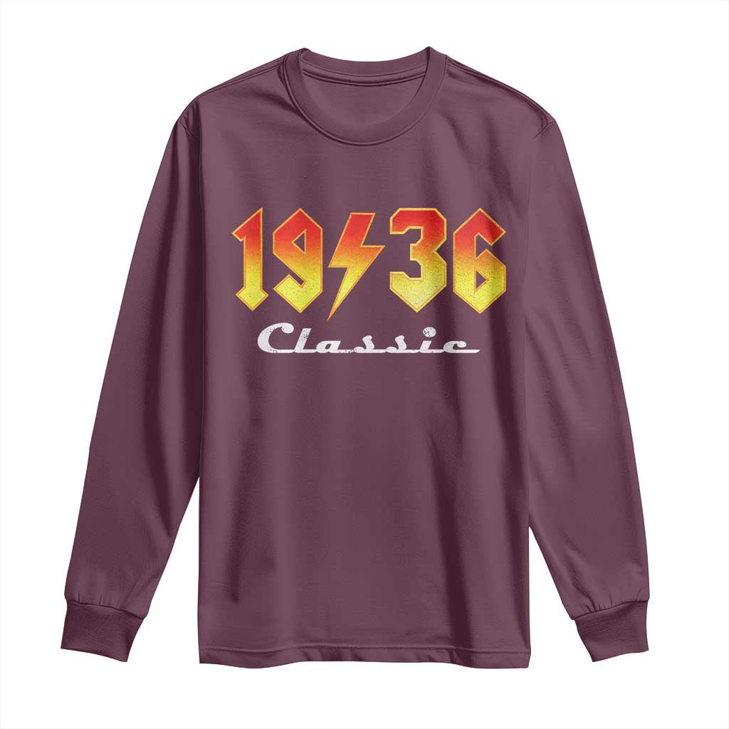 90th Birthday Long Sleeve Shirt Classic Born 1936 Turning 90 Year Old TS10 Maroon Print Your Wear