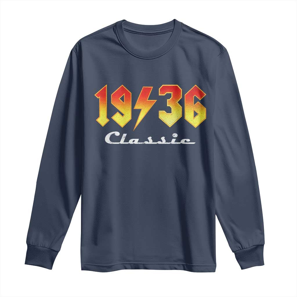 90th Birthday Long Sleeve Shirt Classic Born 1936 Turning 90 Year Old TS10 Navy Print Your Wear