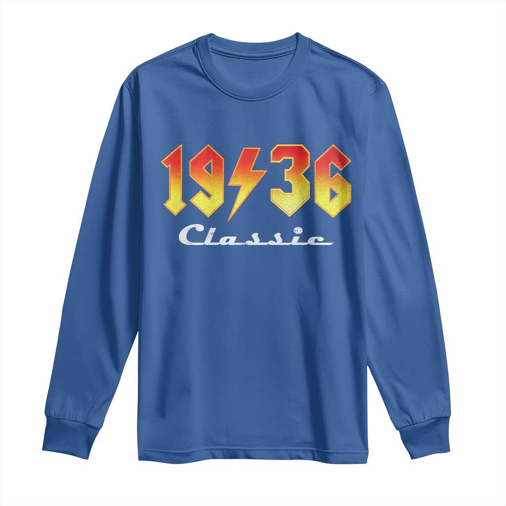90th Birthday Long Sleeve Shirt Classic Born 1936 Turning 90 Year Old TS10 Royal Blue Print Your Wear