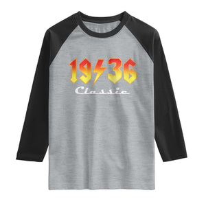 90th Birthday Raglan Shirt Classic Born 1936 Turning 90 Year Old TS10 Heather Gray Black Print Your Wear