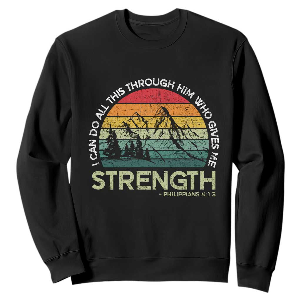 Vintage Christian Bible Sweatshirt Philippians 4:13 Motivational Quote Inspirational Bible Verses TS10 Black Print Your Wear
