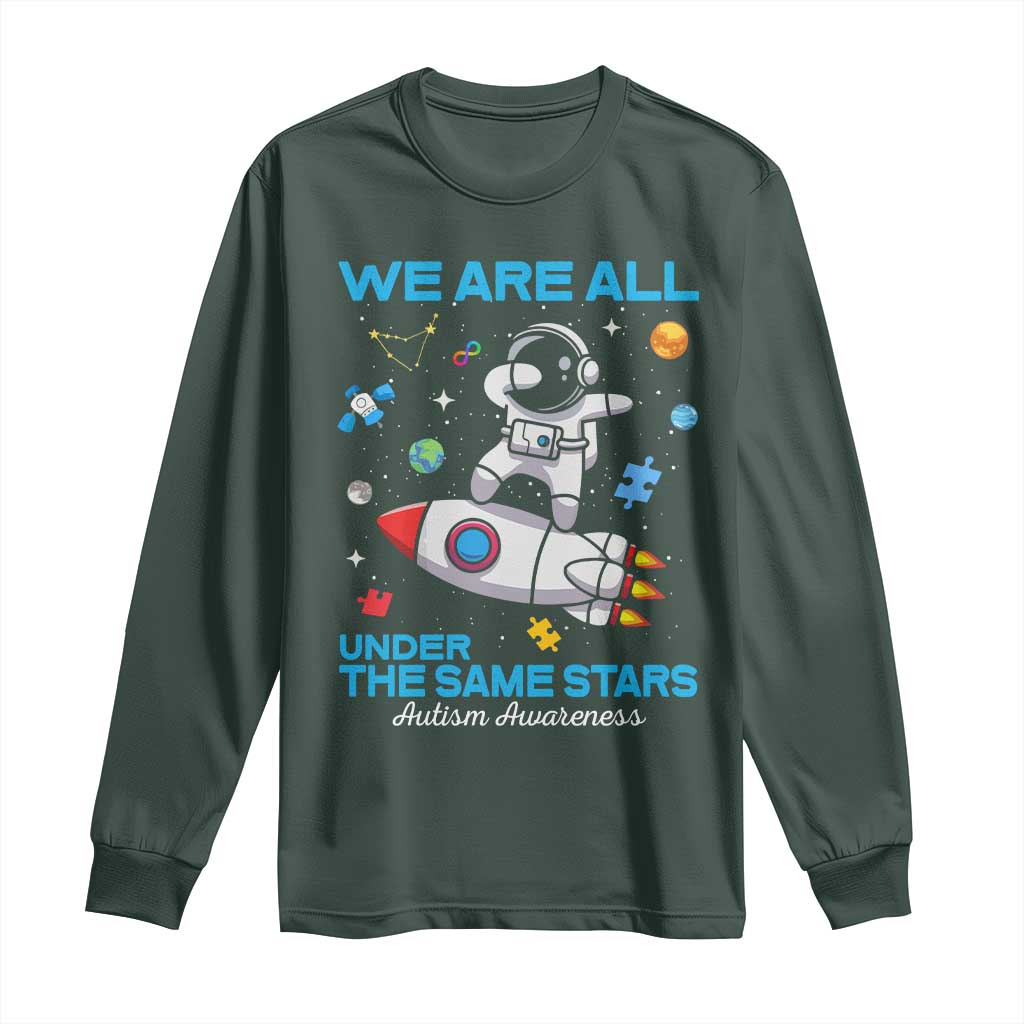 Autism Acceptance Long Sleeve Shirt We Are All Under The Same Stars TS10 Dark Forest Green Print Your Wear