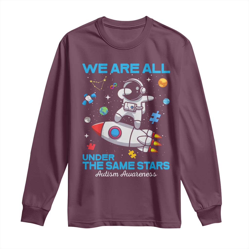 Autism Acceptance Long Sleeve Shirt We Are All Under The Same Stars TS10 Maroon Print Your Wear