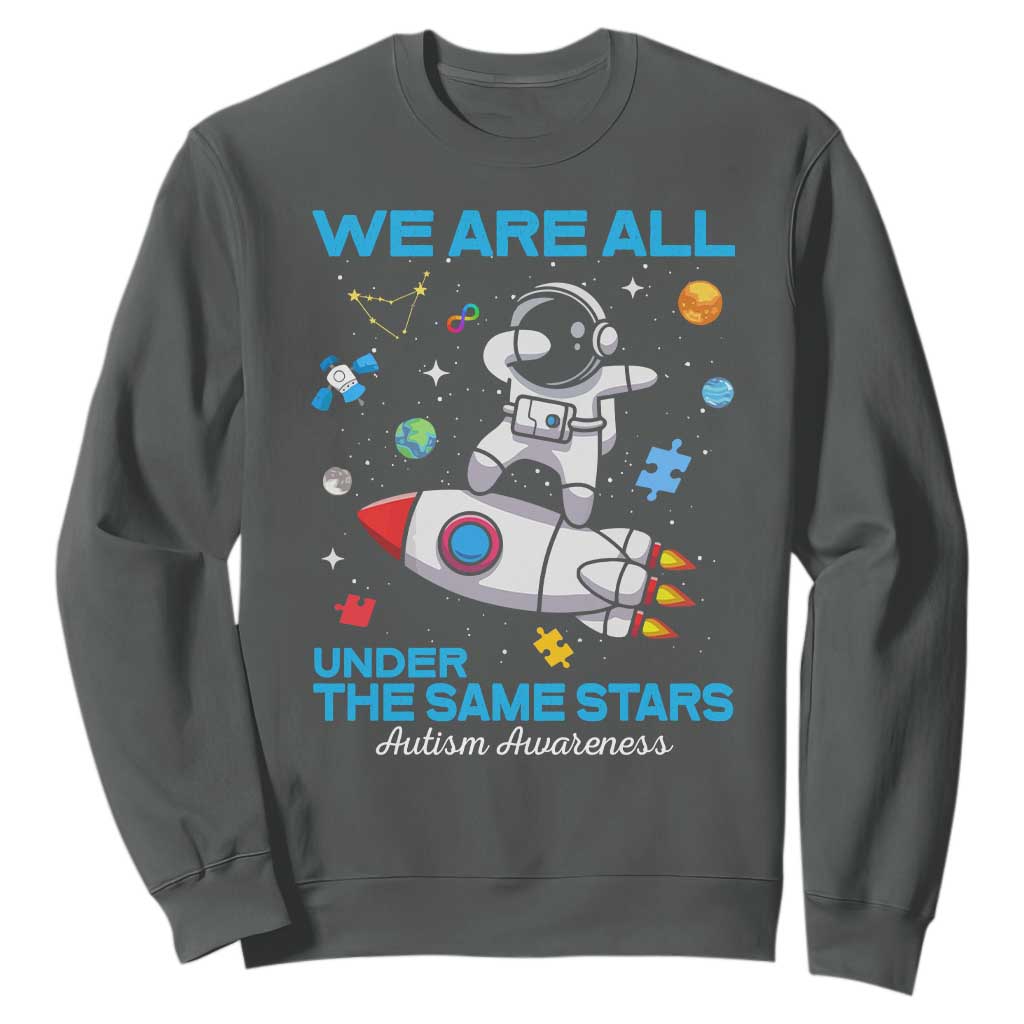Autism Acceptance Sweatshirt We Are All Under The Same Stars TS10 Dark Heather Print Your Wear