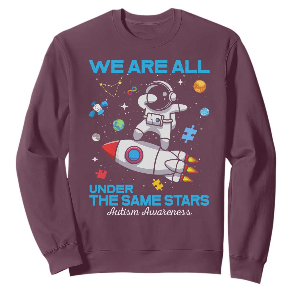 Autism Acceptance Sweatshirt We Are All Under The Same Stars TS10 Maroon Print Your Wear