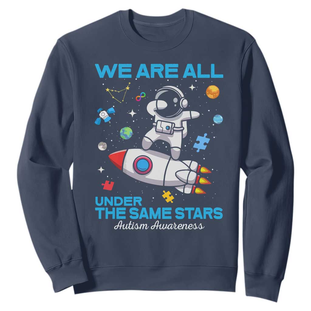 Autism Acceptance Sweatshirt We Are All Under The Same Stars TS10 Navy Print Your Wear