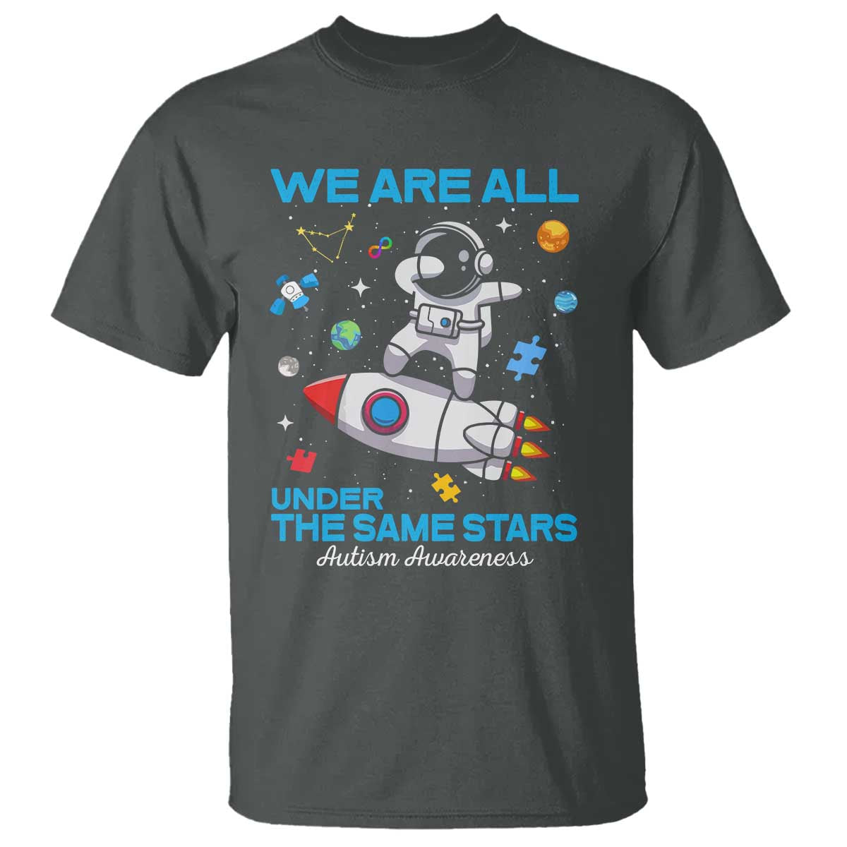 Autism Acceptance T Shirt We Are All Under The Same Stars TS10 Dark Heather Print Your Wear