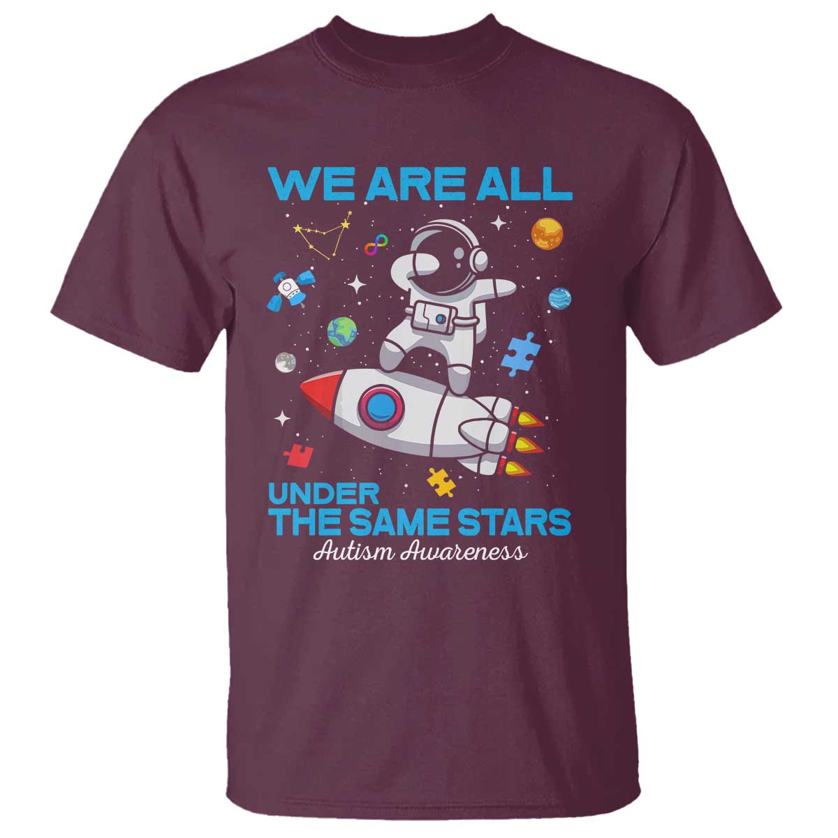Autism Acceptance T Shirt We Are All Under The Same Stars TS10 Maroon Print Your Wear