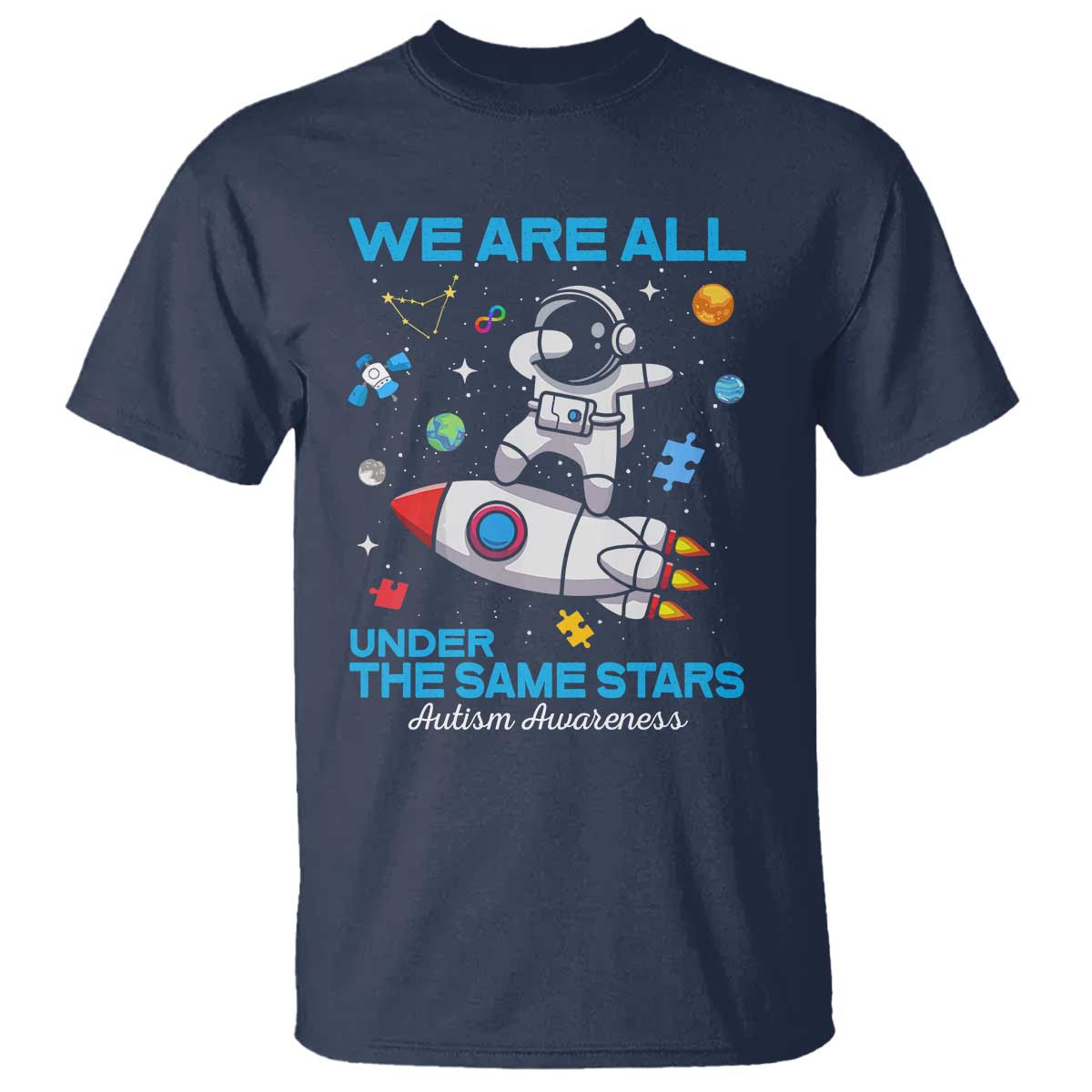Autism Acceptance T Shirt We Are All Under The Same Stars TS10 Navy Print Your Wear
