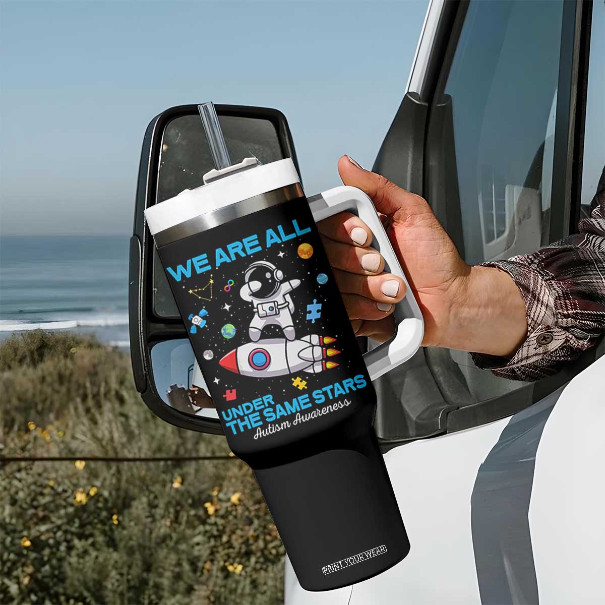 Autism Acceptance Tumbler With Handle We Are All Under The Same Stars TS10 Print Your Wear