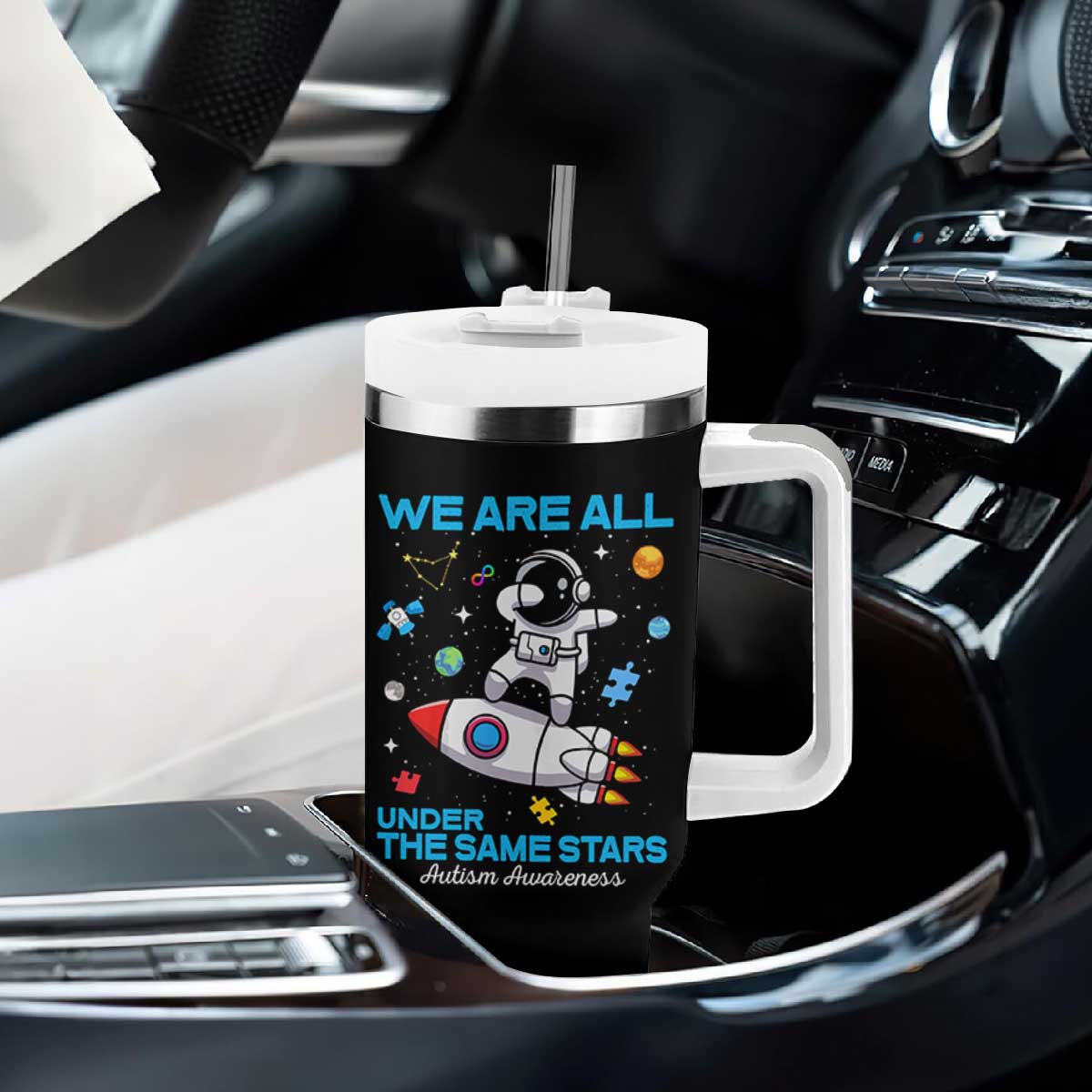 Autism Acceptance Tumbler With Handle We Are All Under The Same Stars TS10 Print Your Wear