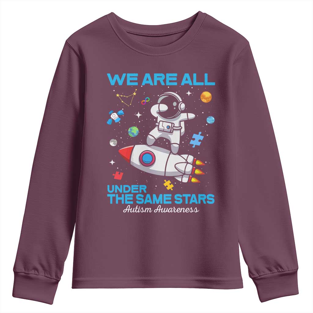Autism Acceptance Youth Sweatshirt We Are All Under The Same Stars TS10 Maroon Print Your Wear