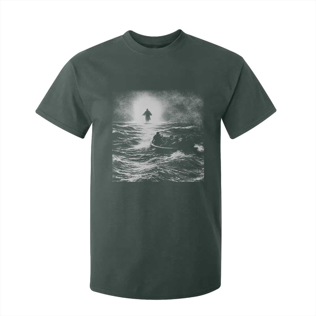 Christian Faith T Shirt For Kid Walk On Water Distressed Bible Verse TS10 Dark Forest Green Print Your Wear