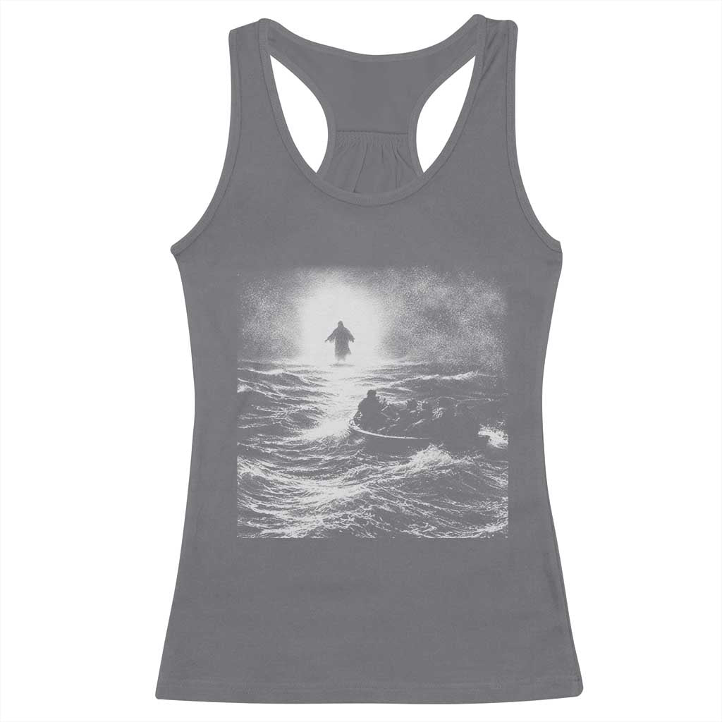 Christian Faith Racerback Tank Top Walk On Water Distressed Bible Verse TS10 Charcoal Print Your Wear