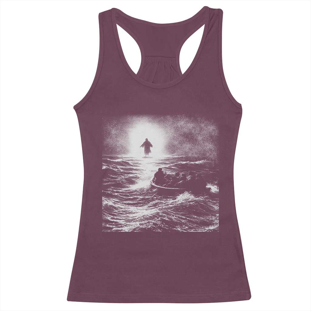 Christian Faith Racerback Tank Top Walk On Water Distressed Bible Verse TS10 Maroon Print Your Wear