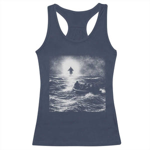 Christian Faith Racerback Tank Top Walk On Water Distressed Bible Verse TS10 Navy Print Your Wear