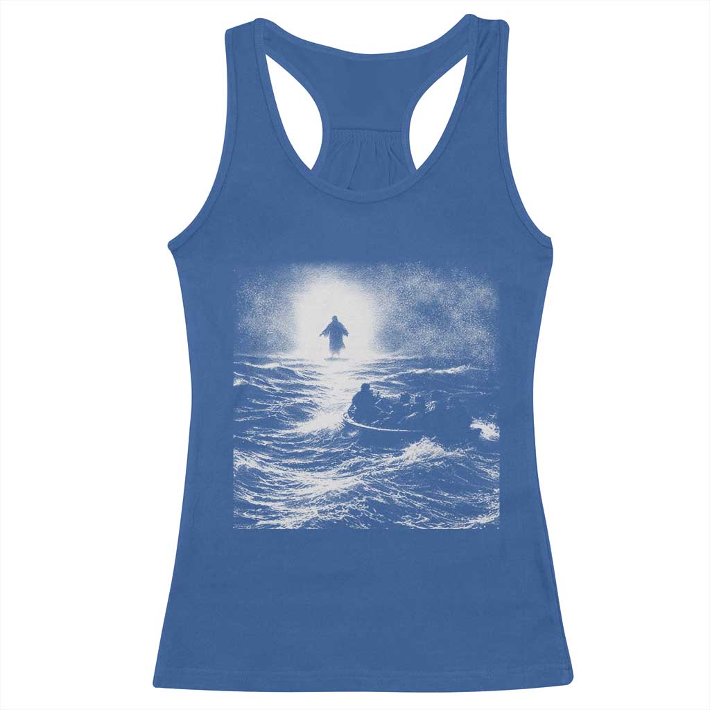 Christian Faith Racerback Tank Top Walk On Water Distressed Bible Verse TS10 Royal Blue Print Your Wear