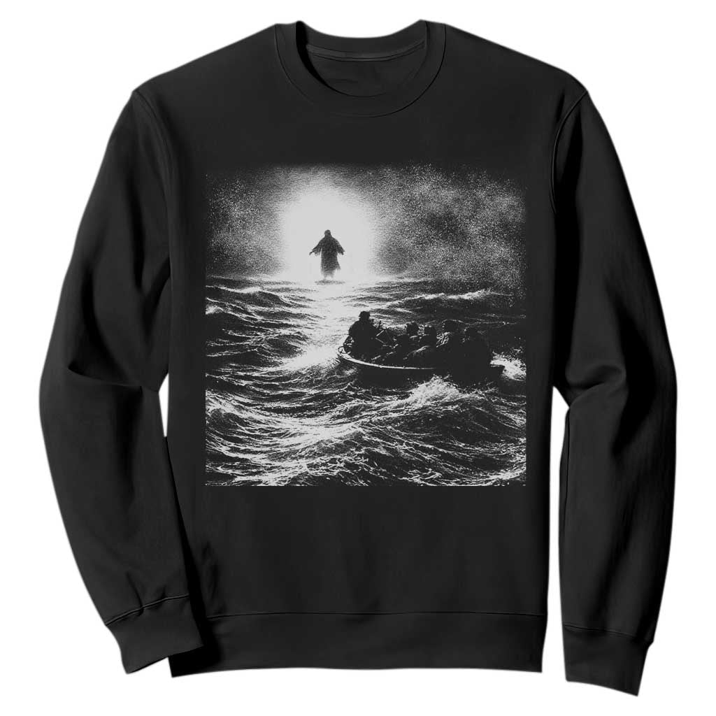 Christian Faith Sweatshirt Walk On Water Distressed Bible Verse TS10 Black Print Your Wear