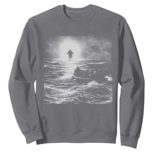 Christian Faith Sweatshirt Walk On Water Distressed Bible Verse TS10 Charcoal Print Your Wear