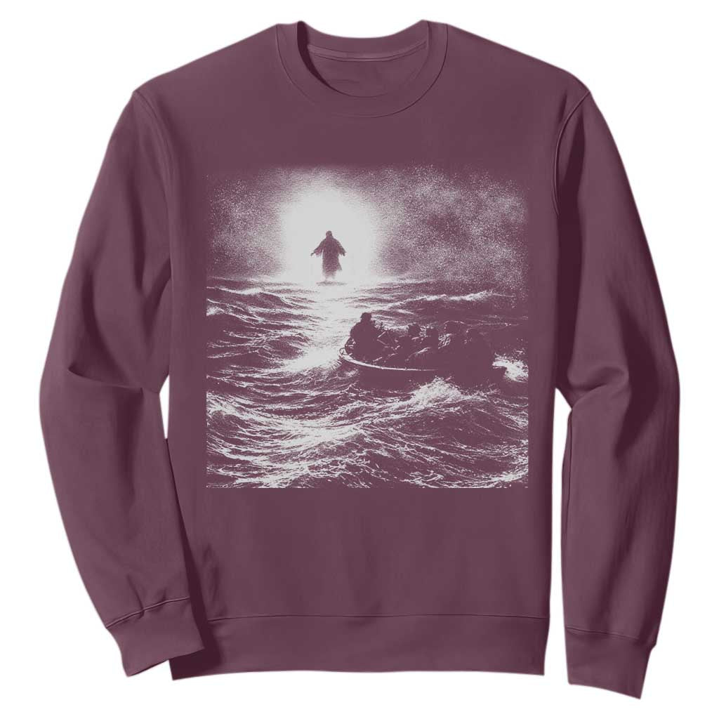 Christian Faith Sweatshirt Walk On Water Distressed Bible Verse TS10 Maroon Print Your Wear