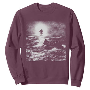 Christian Faith Sweatshirt Walk On Water Distressed Bible Verse TS10 Maroon Print Your Wear