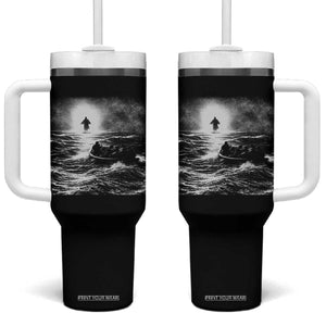 Christian Faith Tumbler With Handle Walk On Water Distressed Bible Verse TS10 One Size: 40 oz Black Print Your Wear