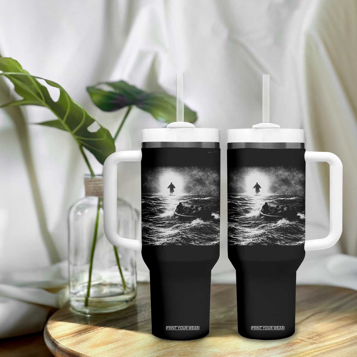 Christian Faith Tumbler With Handle Walk On Water Distressed Bible Verse TS10 Print Your Wear