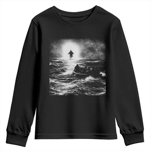 Christian Faith Youth Sweatshirt Walk On Water Distressed Bible Verse TS10 Black Print Your Wear