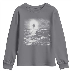 Christian Faith Youth Sweatshirt Walk On Water Distressed Bible Verse TS10 Charcoal Print Your Wear