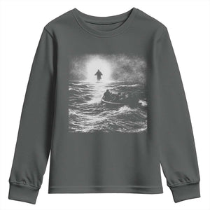 Christian Faith Youth Sweatshirt Walk On Water Distressed Bible Verse TS10 Dark Heather Print Your Wear