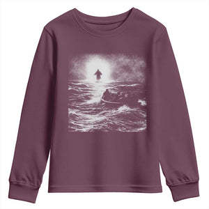 Christian Faith Youth Sweatshirt Walk On Water Distressed Bible Verse TS10 Maroon Print Your Wear