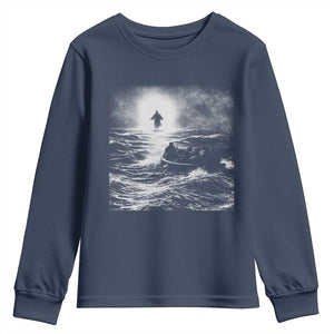 Christian Faith Youth Sweatshirt Walk On Water Distressed Bible Verse TS10 Navy Print Your Wear
