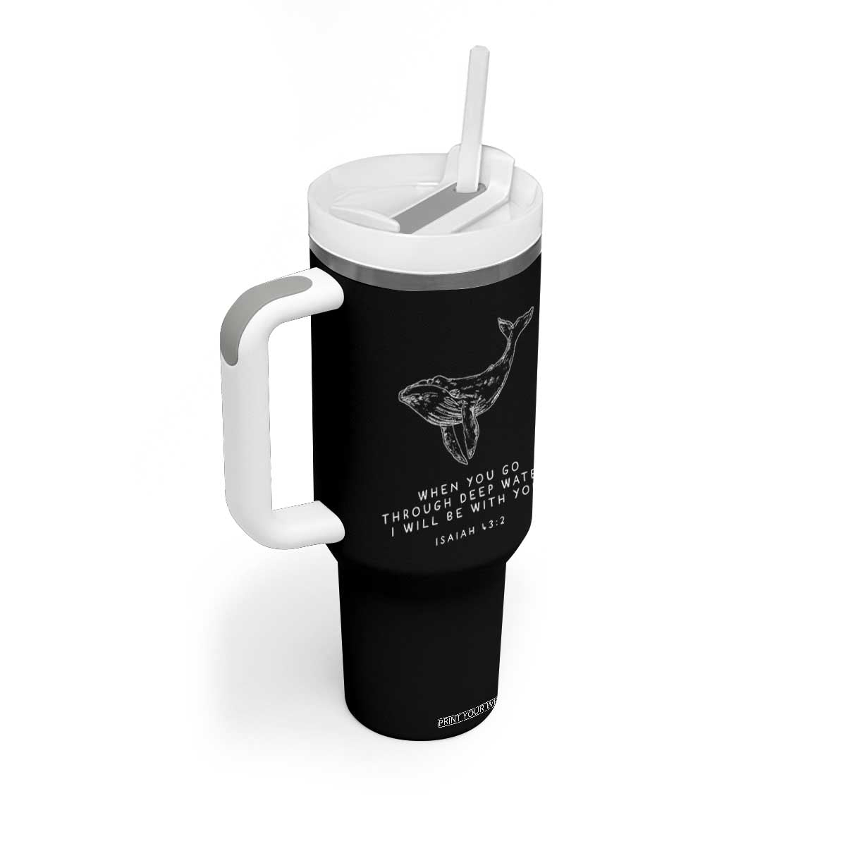 Christian Whale Shark Tumbler With Handle Isaiah 43 2 Bible Verse Faith Based TS10 Print Your Wear